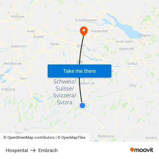 Hospental to Embrach map