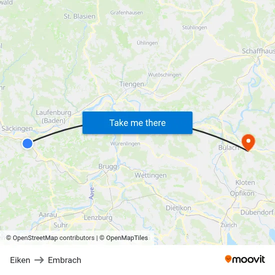 Eiken to Embrach map
