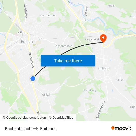 Bachenbülach to Embrach map
