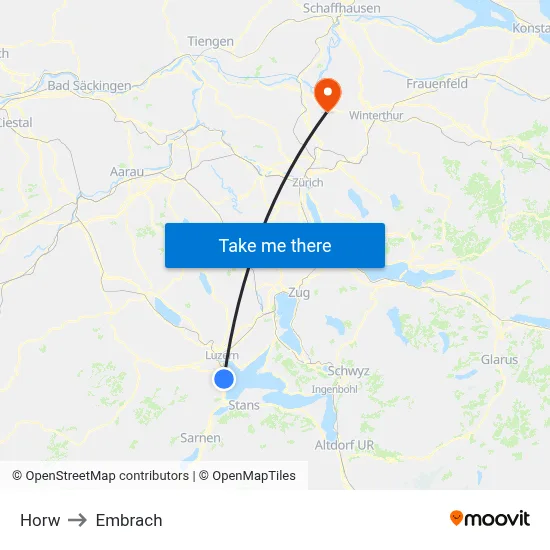 Horw to Embrach map