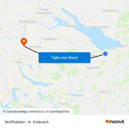 Wolfhalden to Embrach map