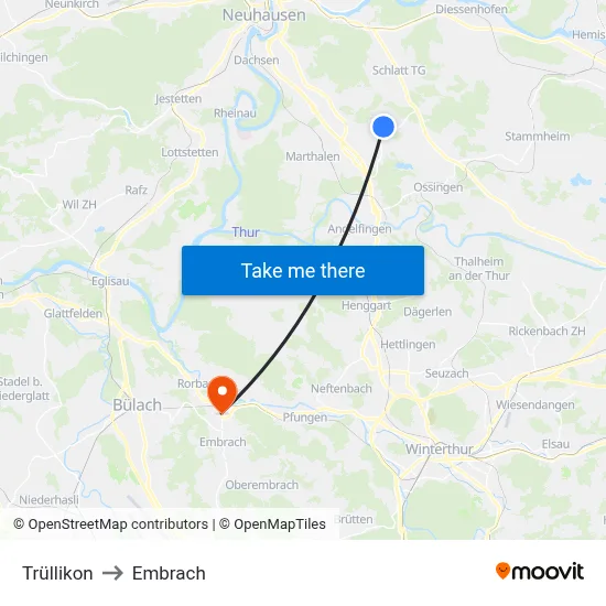 Trüllikon to Embrach map