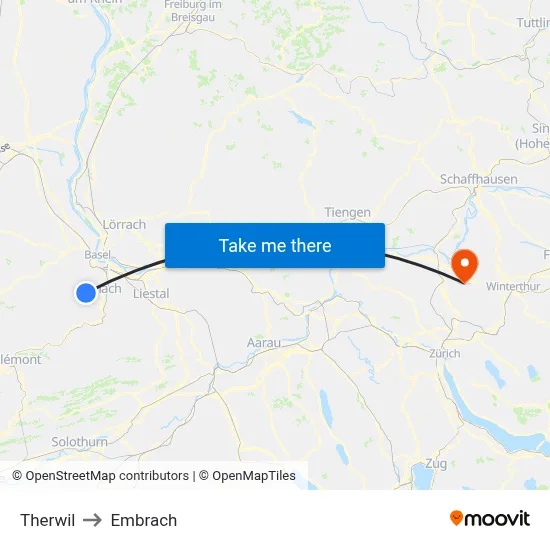 Therwil to Embrach map