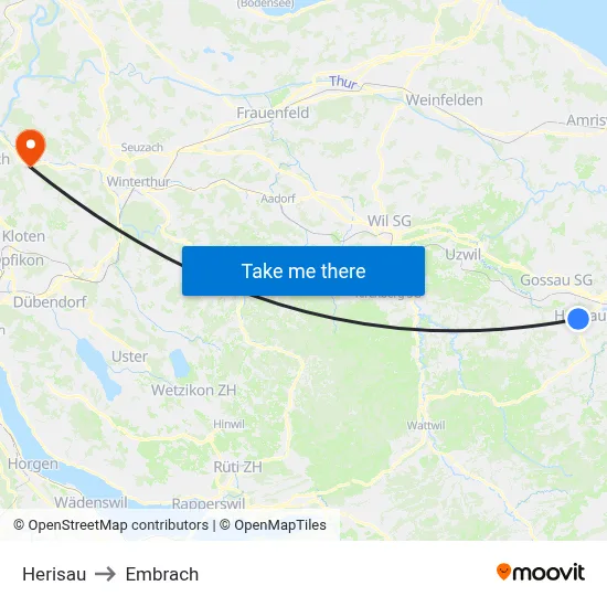 Herisau to Embrach map