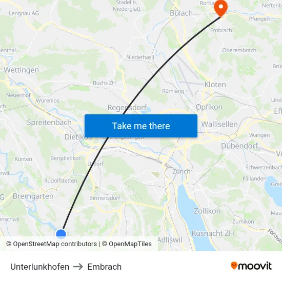 Unterlunkhofen to Embrach map
