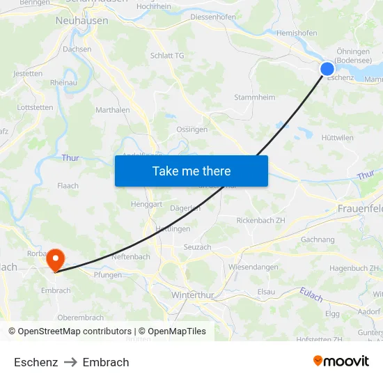 Eschenz to Embrach map