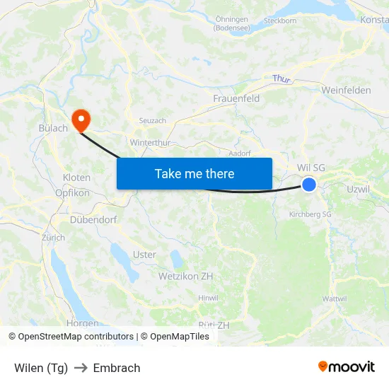 Wilen (Tg) to Embrach map