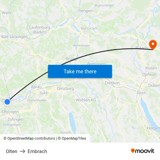 Olten to Embrach map