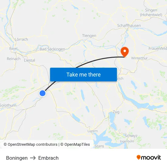 Boningen to Embrach map