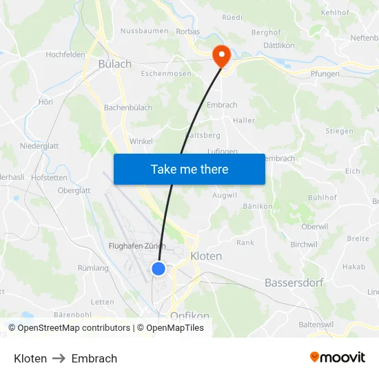 Kloten to Embrach map