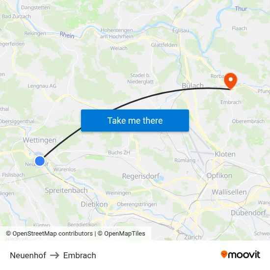 Neuenhof to Embrach map