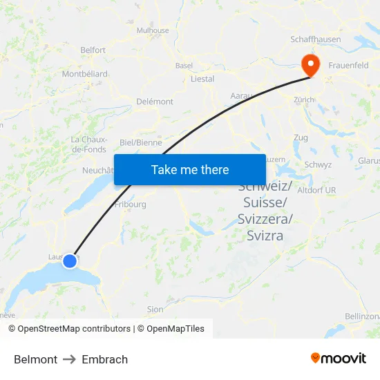Belmont to Embrach map