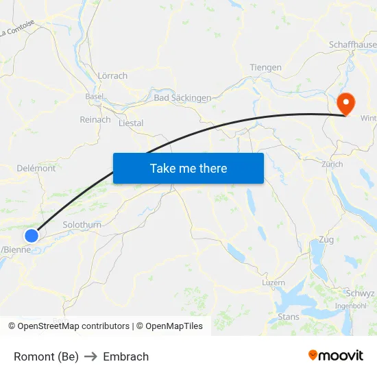 Romont (Be) to Embrach map