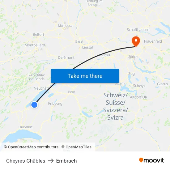 Cheyres-Châbles to Embrach map