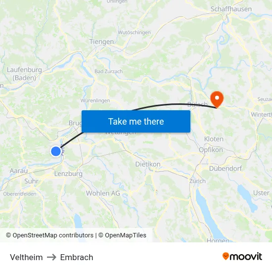 Veltheim to Embrach map