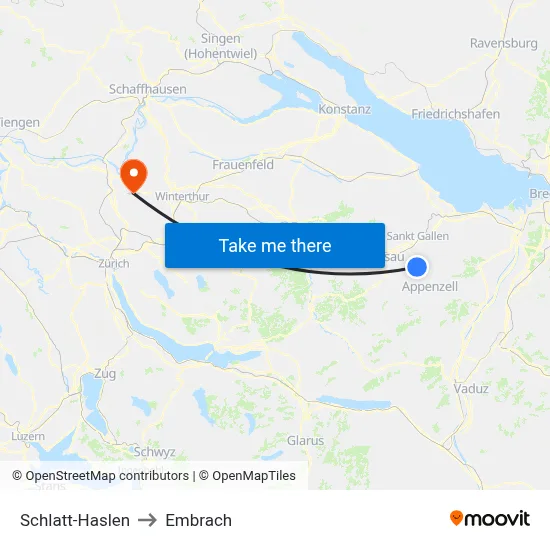 Schlatt-Haslen to Embrach map