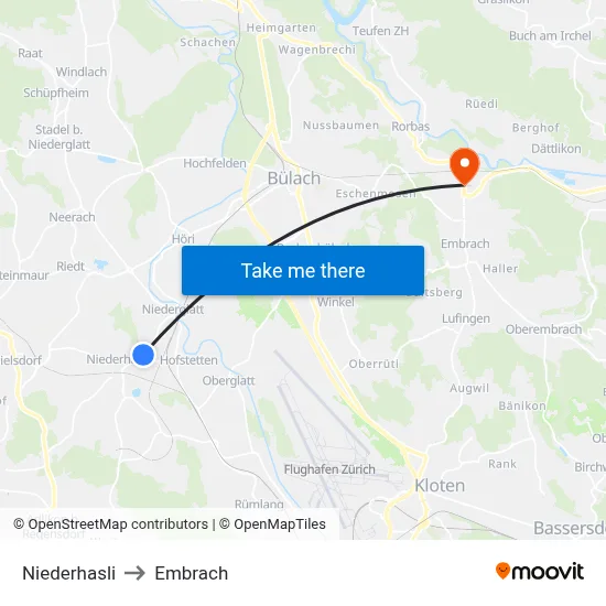 Niederhasli to Embrach map