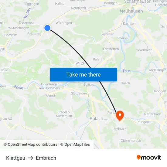 Klettgau to Embrach map