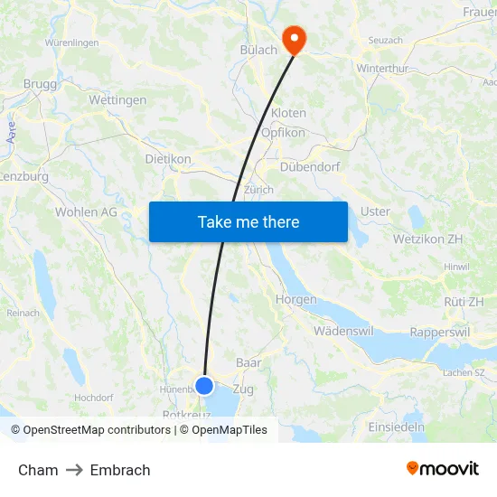 Cham to Embrach map