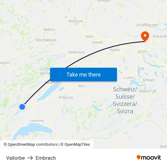 Vallorbe to Embrach map