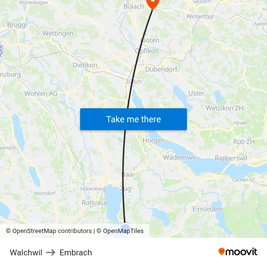 Walchwil to Embrach map