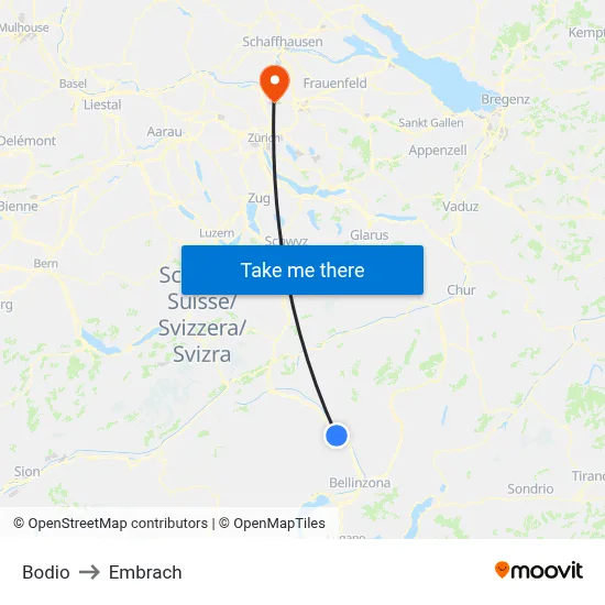 Bodio to Embrach map