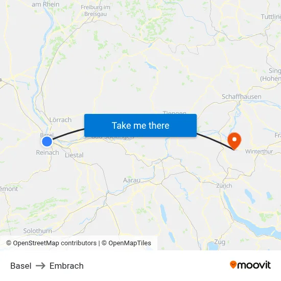 Basel to Embrach map
