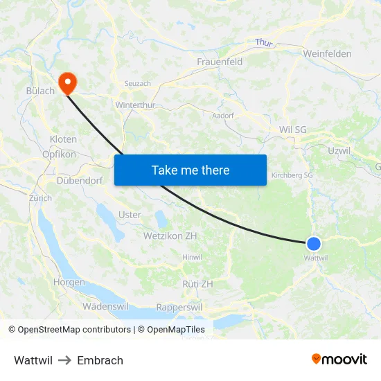 Wattwil to Embrach map