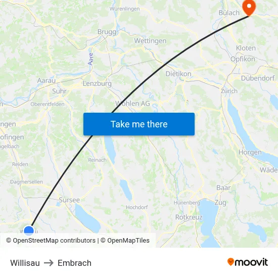 Willisau to Embrach map