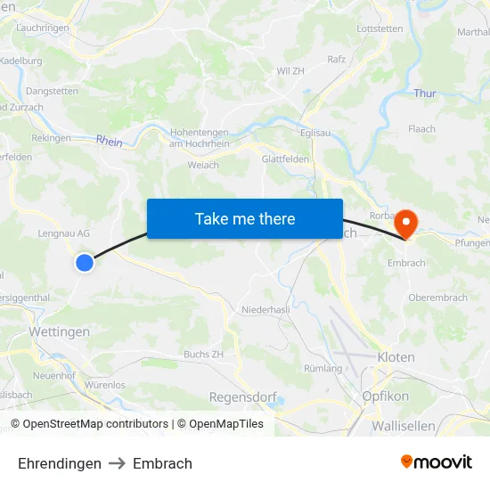 Ehrendingen to Embrach map