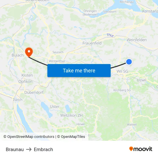 Braunau to Embrach map