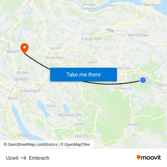Uzwil to Embrach map