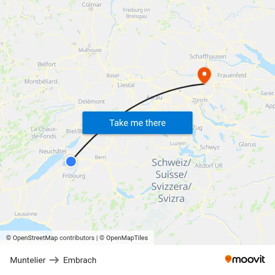 Muntelier to Embrach map