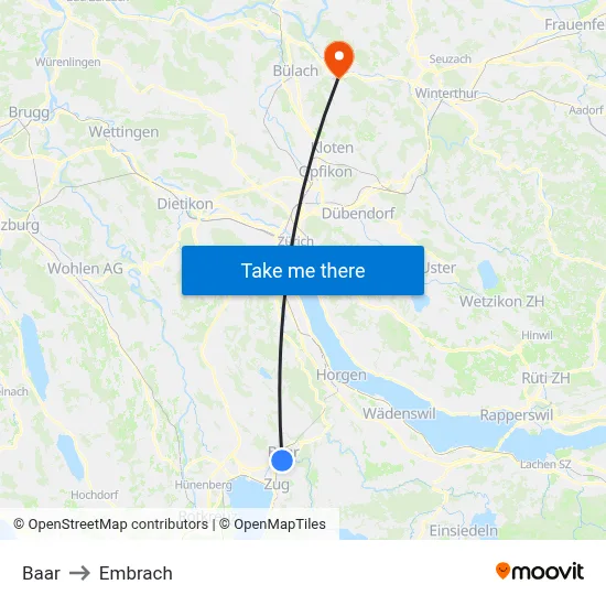 Baar to Embrach map