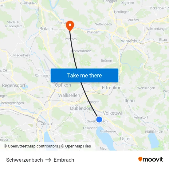Schwerzenbach to Embrach map