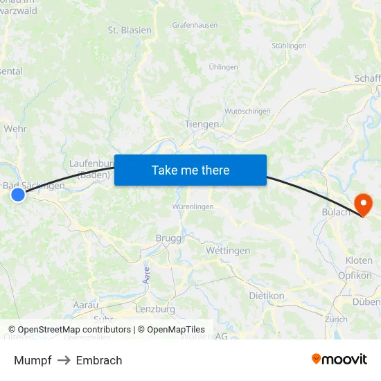 Mumpf to Embrach map