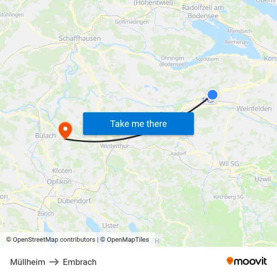 Müllheim to Embrach map