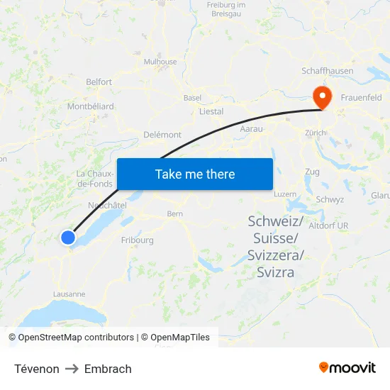Tévenon to Embrach map