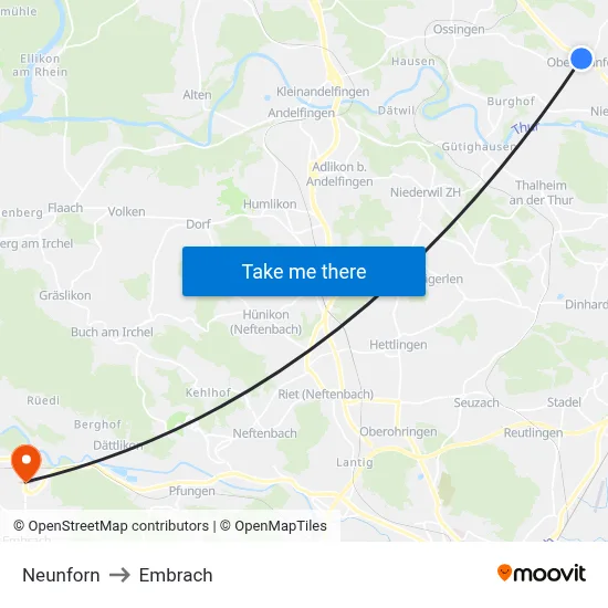 Neunforn to Embrach map