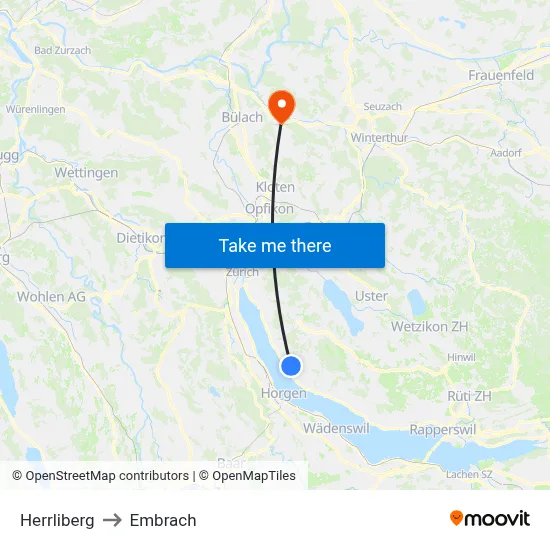 Herrliberg to Embrach map