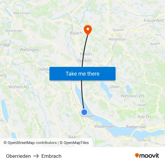 Oberrieden to Embrach map
