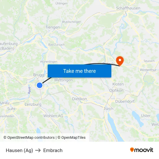 Hausen (Ag) to Embrach map