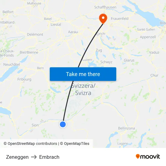Zeneggen to Embrach map