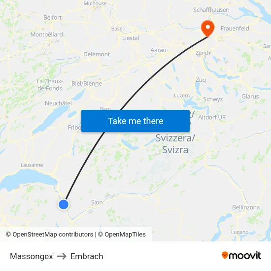 Massongex to Embrach map