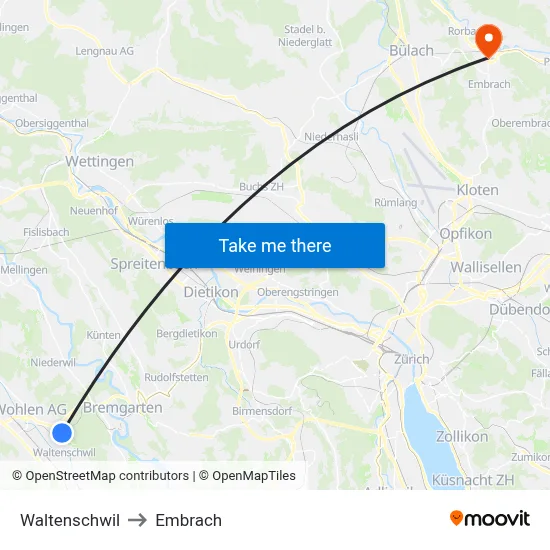 Waltenschwil to Embrach map