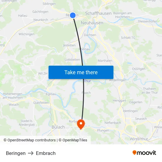 Beringen to Embrach map