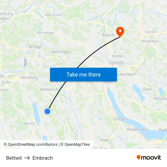 Bettwil to Embrach map
