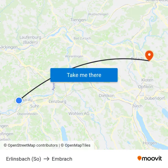 Erlinsbach (So) to Embrach map