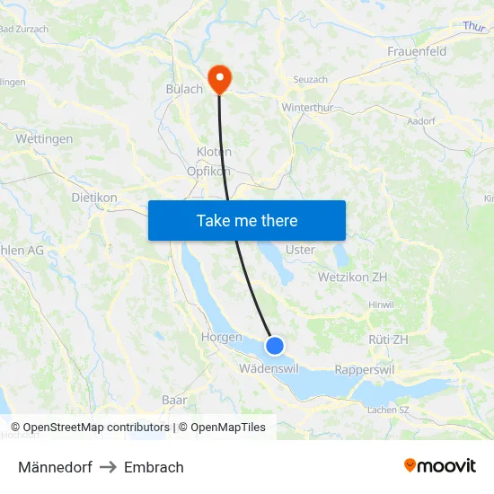 Männedorf to Embrach map