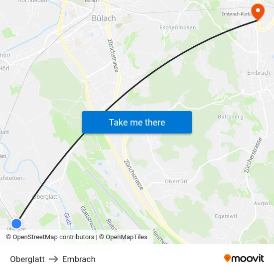 Oberglatt to Embrach map